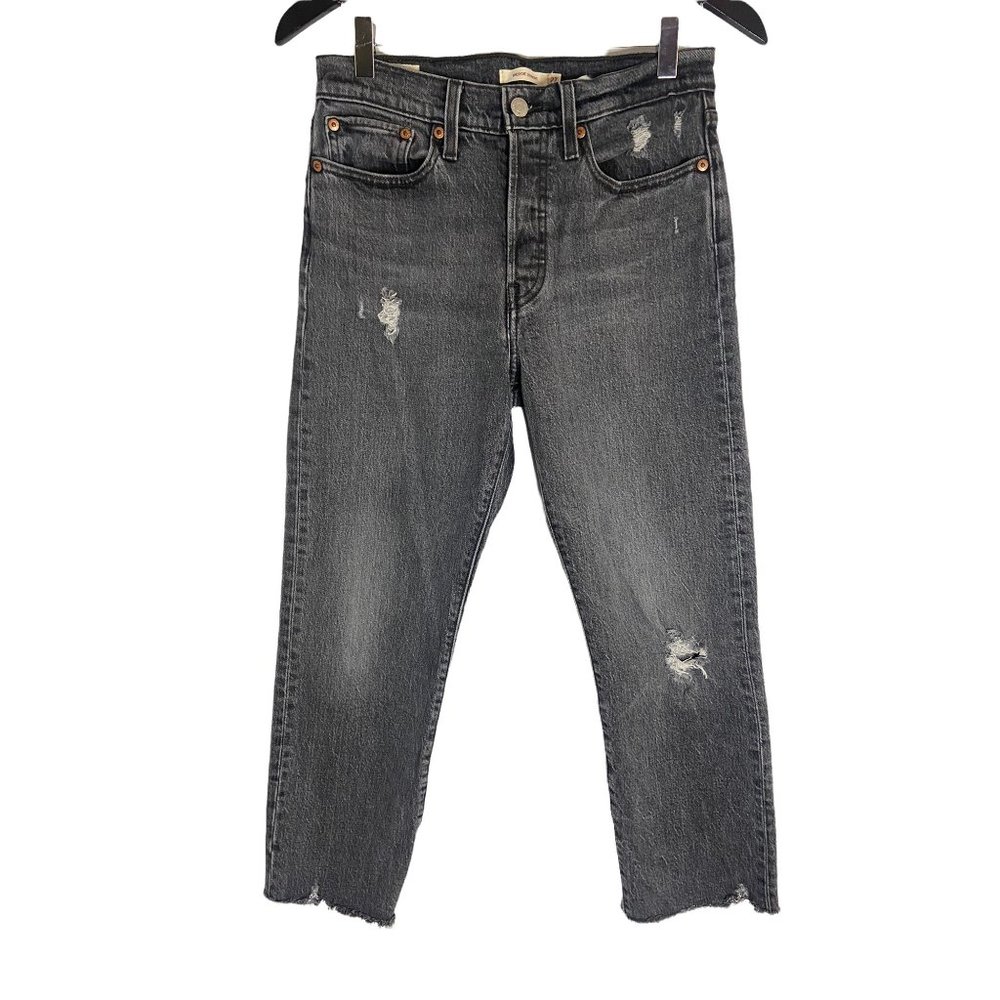 Levi’s Wedgie Straight Distressed Crop Jeans Smoke Grey-sz 27